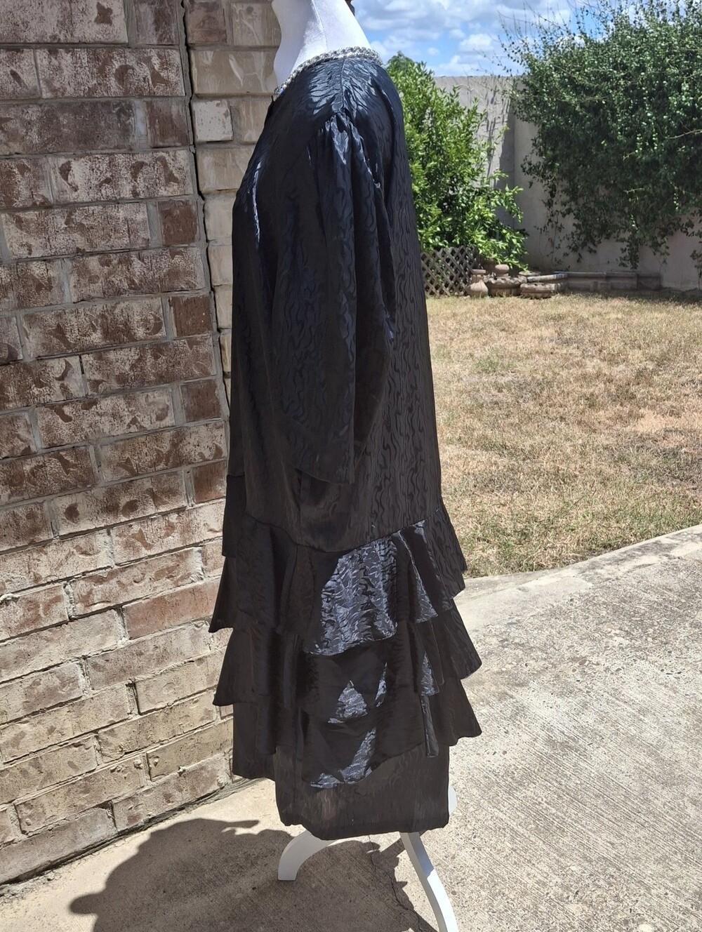 Vintage 1980s Christie Black Relaxed Buttoned Tiered Ruffle Maxi Dress Size 18 - Picture 8 of 15